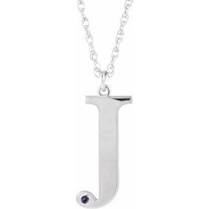 Engravable Imitation Alexandrite Initial J 18" Necklace
