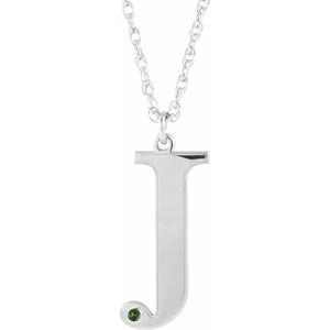 Engravable Imitation Peridot Initial J 18" Necklace