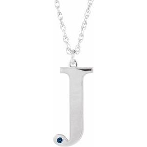 Engravable Imitation Blue Sapphire Initial J 18" Necklace