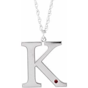 Engravable Imitation Mozambique Garnet Initial K 18" Necklace