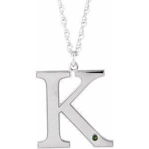 Engravable Imitation Peridot Initial K 18" Necklace