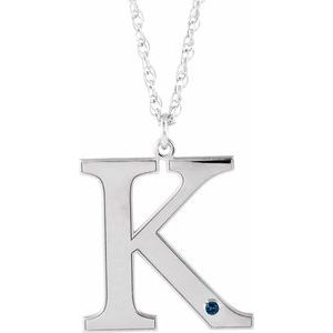 Engravable Imitation Blue Sapphire Initial K 18" Necklace