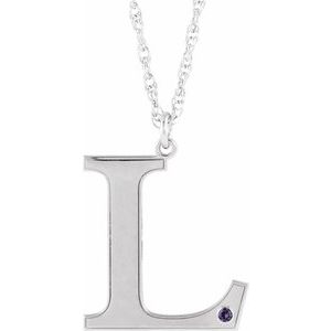 Engravable Imitation Alexandrite Initial L 18" Necklace