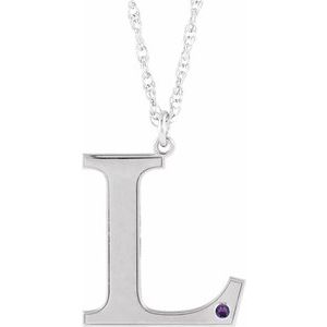 Engravable Imitation Amethyst Initial L 18" Necklace
