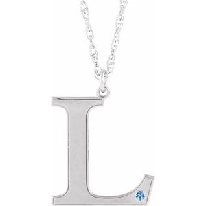 Engravable Imitation Aquamarine Initial L 18" Necklace