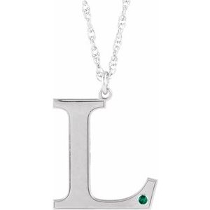 Engravable Imitation Emerald Initial L 18" Necklace