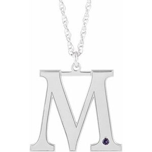 Engravable Imitation Alexandrite Initial M 18" Necklace