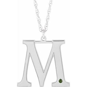 Engravable Imitation Peridot Initial M 18" Necklace
