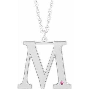 Engravable Imitation Pink Tourmaline Initial M 18" Necklace