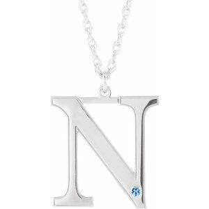 Engravable Imitation Aquamarine Initial N 18" Necklace