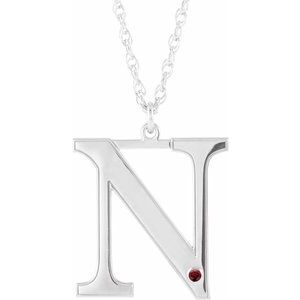 Engravable Imitation Mozambique Garnet Initial N 18" Necklace