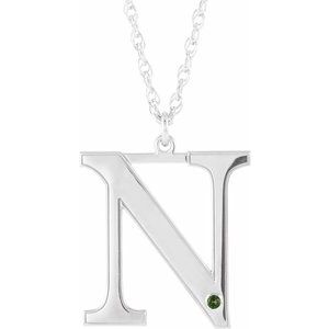 Engravable Imitation Peridot Initial N 18" Necklace