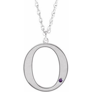 Engravable Imitation Amethyst Initial O 18" Necklace