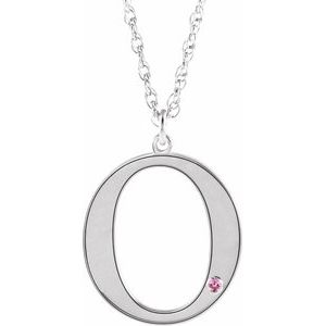 Engravable Imitation Pink Tourmaline Initial O 18" Necklace