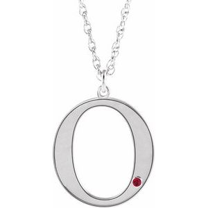 Engravable Imitation Ruby Initial O 18" Necklace