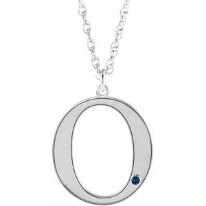 Engravable Imitation Blue Sapphire Initial O 18" Necklace