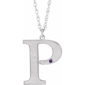 Engravable Imitation Amethyst Initial P 18" Necklace