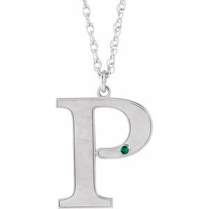 Engravable Imitation Emerald Initial P 18" Necklace