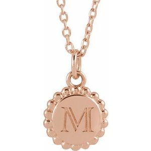 14K Rose Gold Engravable Beaded Disc 16-18" Necklace
