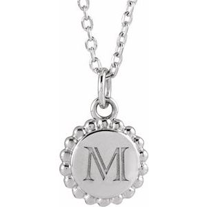 14K White Gold Engravable Beaded Disc 16-18" Necklace