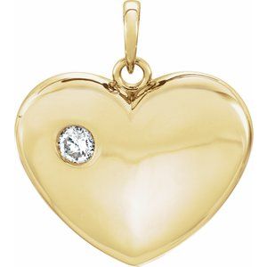 14K Yellow Gold 1/10 CT Natural Diamond Heart Pendant