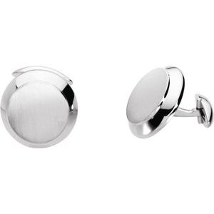 18K White Gold Engravable Round Cuff Links