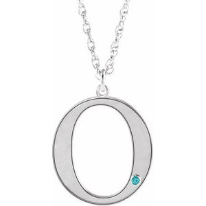 Engravable Imitation Blue Zircon Initial O 18" Necklace