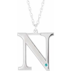 Engravable Imitation Blue Zircon Initial N 18" Necklace