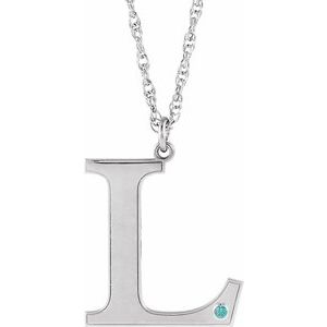 Engravable Imitation Blue Zircon Initial L 18" Necklace