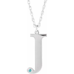 Engravable Imitation Blue Zircon Initial J 18" Necklace
