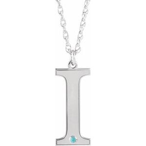 Engravable Imitation Blue Zircon Initial I 18" Necklace