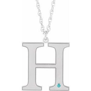 Engravable Imitation Blue Zircon Initial H 18" Necklace