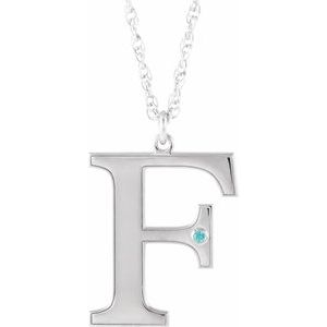 Engravable Imitation Blue Zircon Initial F 18" Necklace