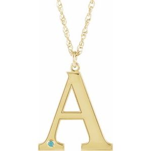 Engravable Imitation Blue Zircon Initial A 18" Necklace