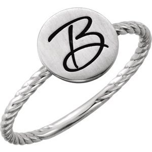 14K White Gold Be Posh�� Engravable Rope Signet Ring