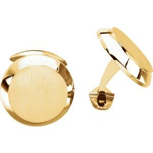 18K Yellow Gold Engravable Round Cuff Links