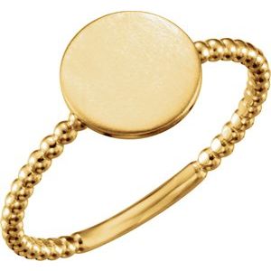 14K Yellow Gold Be Posh�� Engravable Beaded Signet Ring