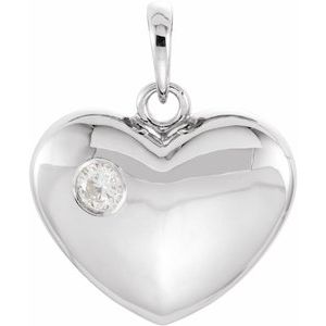 14K White Gold 1/10 CT Natural Diamond Heart Pendant