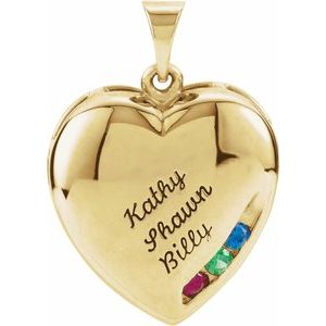 10K Yellow Gold 3-Stone Engravable Family Heart Pendant Mounting