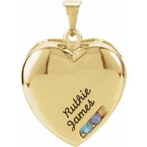 14K Yellow Gold 2-Stone Engravable Family Heart Pendant Mounting
