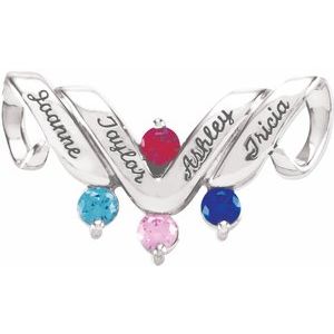 18K Palladium White Gold 4-Stone Engravable Family Slide Pendant Mounting