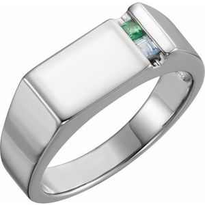 10K X1 White Gold 2-Stone Engravable Family Signet Ring Mounting