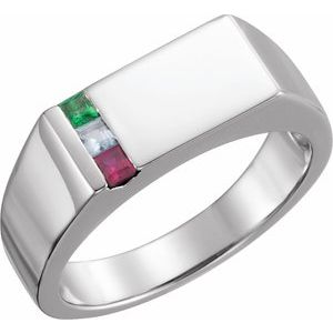 10K White Gold 3-Stone Engravable Family Signet Ring Mounting