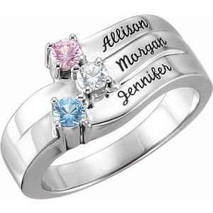 14K X1 White Gold 3-Stone Family Engravable Ring Mounting