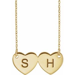 14K Yellow Gold Engravable Double Heart 17" Necklace