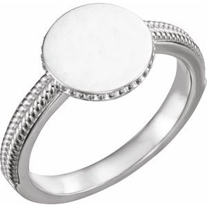 14K White Gold .8 mm Round Accented Signet Ring Mounting