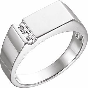 10K White Gold 3-Stone Engravable Family Signet Ring Mounting