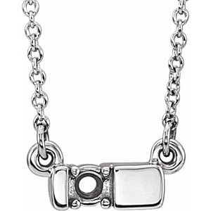 14K White Gold 1-Stone Family Engravable Bar 16-18" Necklace Mounting