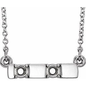 14K White Gold 2-Stone Family Engravable Bar 16-18" Necklace Mounting