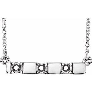 Sterling Silver 3-Stone Family Engravable Bar 16-18" Necklace Mounting